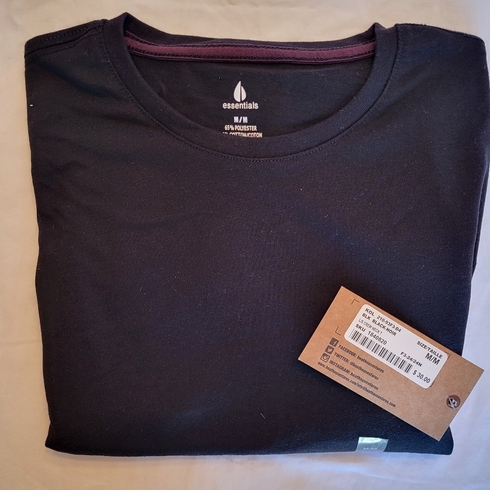 NWT Boathouse Essentials Black Long Sleeve Layering T-Shirt, Size Medium
